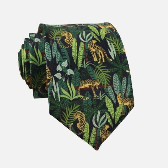 Secdtie Leopard Jungle Novelty Men’s Tie Zoo Cheetah Leaves Funny Wedding - Picture 1 of 8